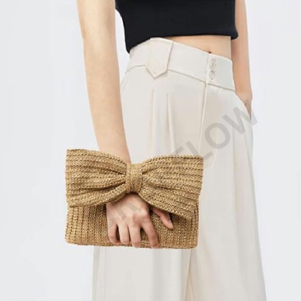 Straw Woven Clutch Bag Elegant Boho Chic Beach Vacation Evening Party Wear - Picture 7 of 8